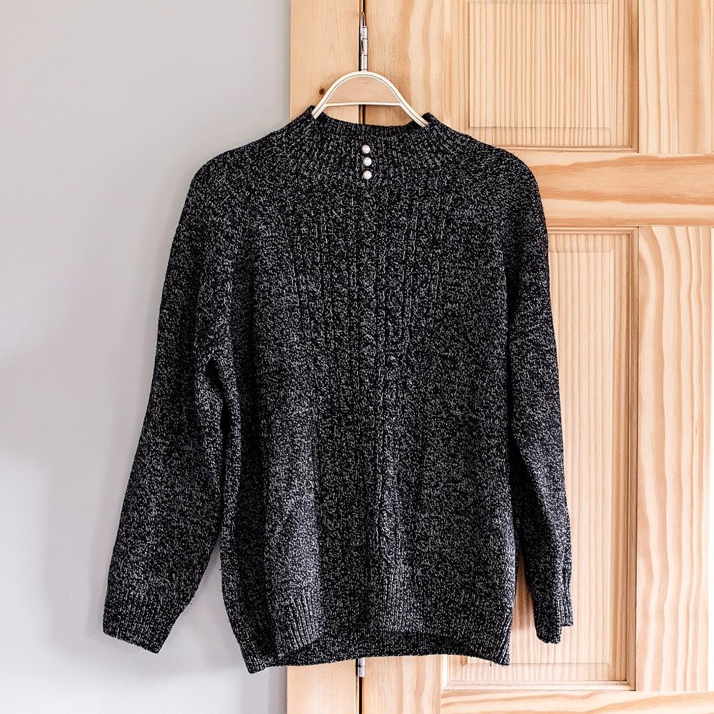 Karen Scott Cable Knit Mock Turtleneck Pullover Sweater Pearl Buttons Sz 1X